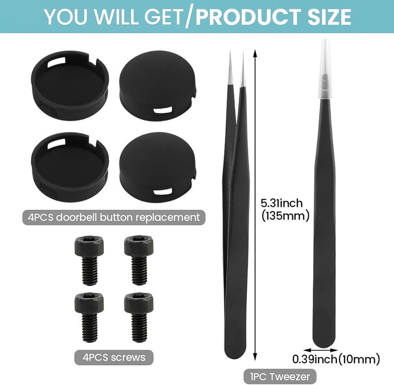 EMVANV 4 Pcs Doorbell Button Replacement,with Tweezer and Screws Doorbell Pro Buttons Replacement Video Doorbell Buttons Compatible with Doorbell Pro, Repair Split Cracked Broken Button(Black) - Image 2